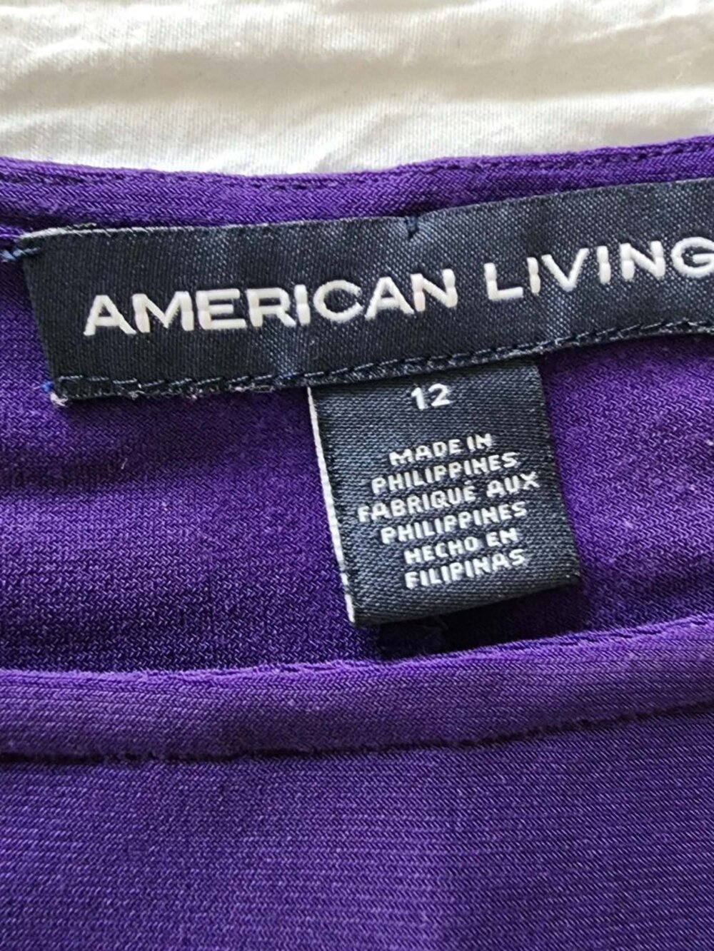 American Living Purple Ruffle Midi Dress Size 12 Ruched Flattering Fit - Picture 2 of 10
